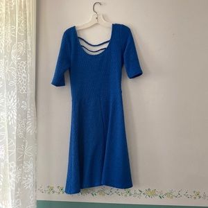 Blue Half-Sleeve Skater Dress